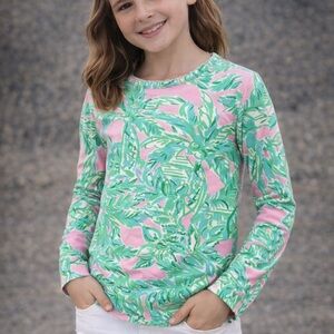Lilly Pulitzer GIRLS Sammy Palm Tree Print Pajama Top Pink Green Size 8